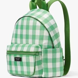 Kate Spade NWT Sam Icon Gingham Small Backpack w/ Leather Trim- Candy Grass